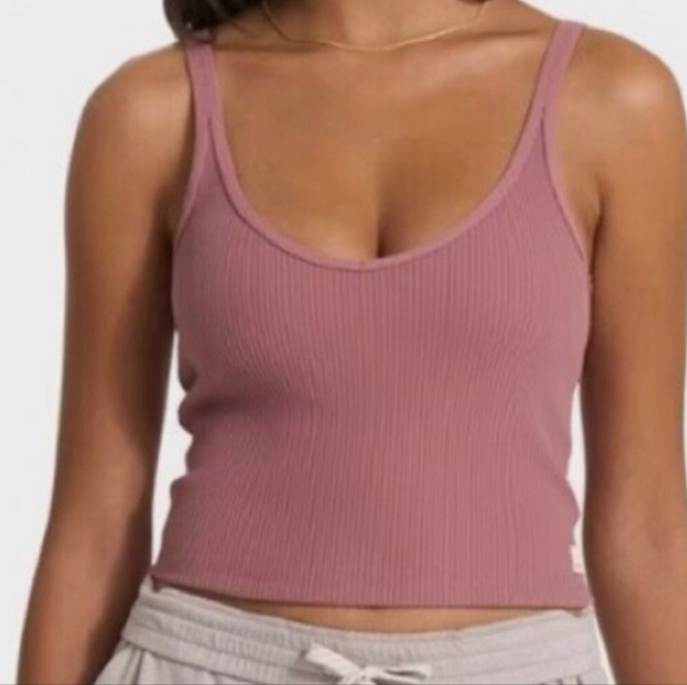 Vuori Pink Ribbed Crop Tank Top Sz S